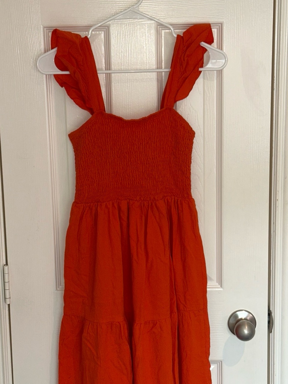 Women's Ruffle-Strap Smocked Orange Casual Dress